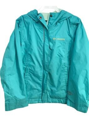 Columbia Full Zip Hooded Windbreaker Jacket TEAL Girls XS